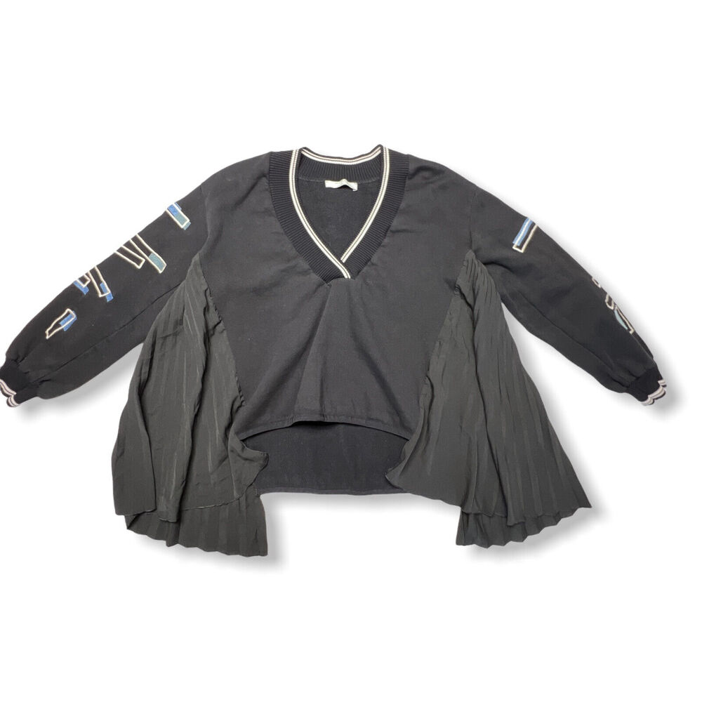 Beatrice B Italia Pleated Panel Oversized Sweatshirt SIZE XS Black Pullover